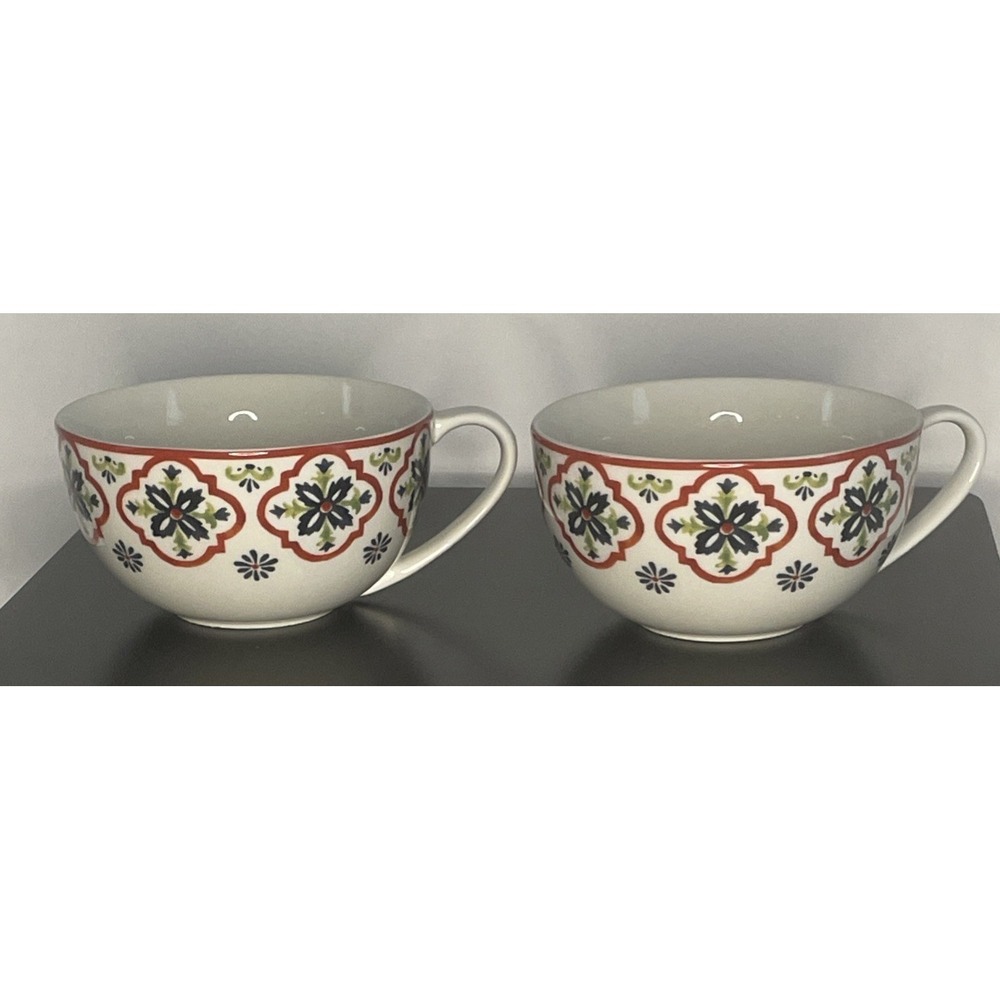 NEW Soup Bowls With Handles 222 Fifth Mercana Set Of 2 Abstract Floral Artsy